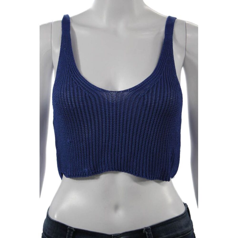 P.a.r.o.s.h. Womens Cropped Tank Blue Round Neck Poly Spandex Size XS